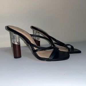 Open Toed Strappy Zara Heels with Lucite and Wood Heels